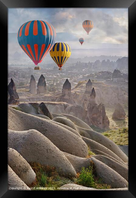 Hot Air Balloons Over Fairy Chimney Police Station Cappadocia Framed Print by Paul E Williams