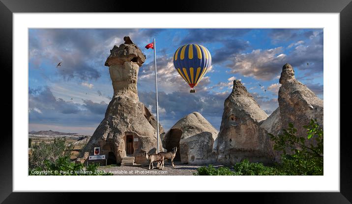 Hot Air Balloons Over Fairy Chimney Police Station Cappadocia Framed Mounted Print by Paul E Williams