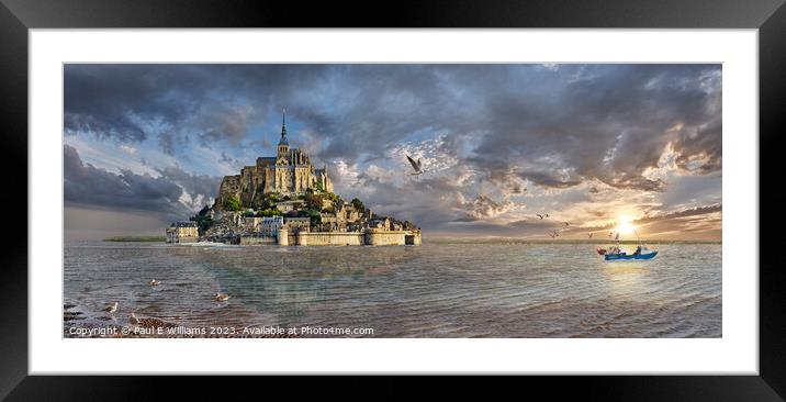 The Beautiful Mont St Michel cut off  surrounded by sea & sunrise Framed Mounted Print by Paul E Williams