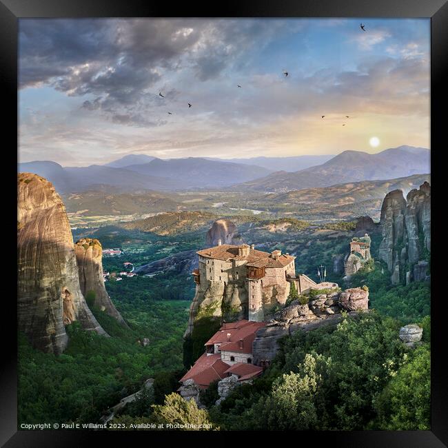 The Spectacular Rock Top Meteora Monastery of Rosanou at Sunrise Framed Print by Paul E Williams