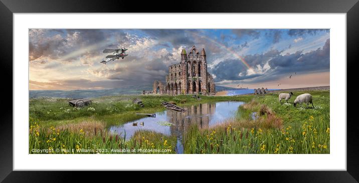 Fairey Swordfish flying over Whitby Abbey Framed Mounted Print by Paul E Williams