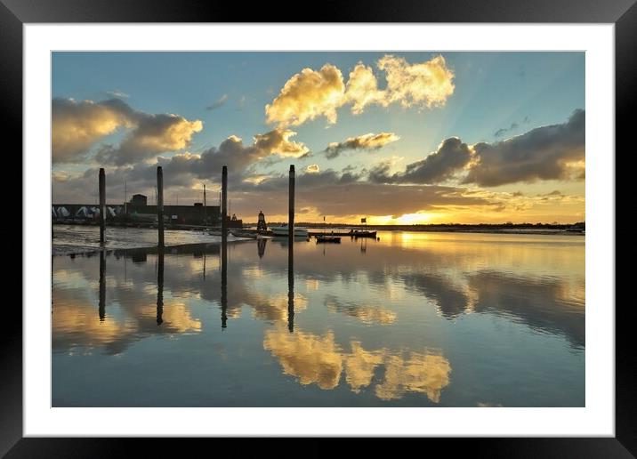 Glorious Sunrise cloudscape reflections over the Brightlingsea Harbour  Framed Mounted Print by Tony lopez