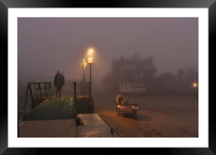 Going out into the mist over the Brightlingsea Harbour  Framed Mounted Print by Tony lopez