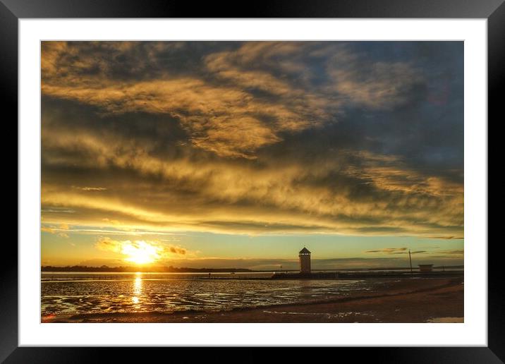 Sunset over the tidal pool in Brightlingsea  Framed Mounted Print by Tony lopez