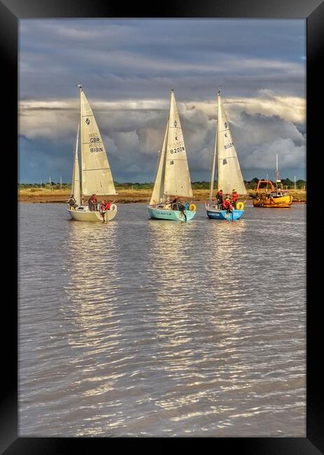 Race reflections over Brightlingsea Harbour  Framed Print by Tony lopez