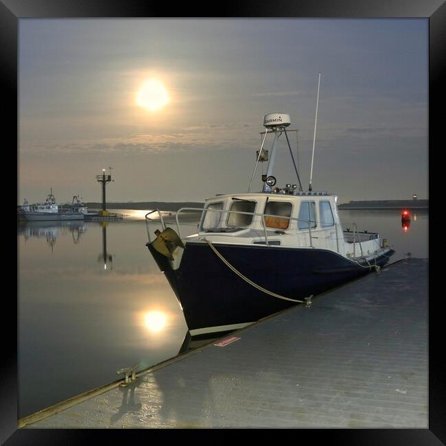 Moon down colours  over Brightlingsea Harbour  Framed Print by Tony lopez
