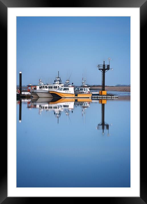 Morning blue reflections over Brightlingsea Harbour  Framed Mounted Print by Tony lopez