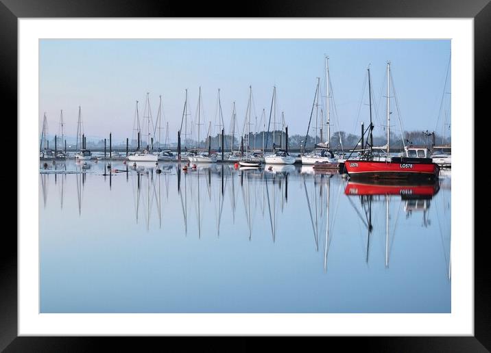 Morning blue reflections over Brightlingsea moorings  Framed Mounted Print by Tony lopez