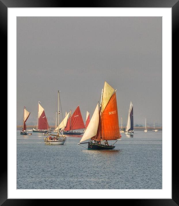 Barge racing over Brightlingsea Creek  Framed Mounted Print by Tony lopez
