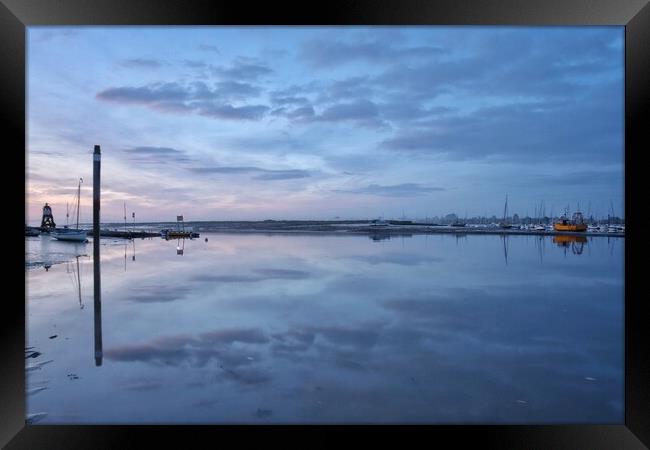 Pre sunrise cloud and reflections over the Brightlingsea Harbour  Framed Print by Tony lopez