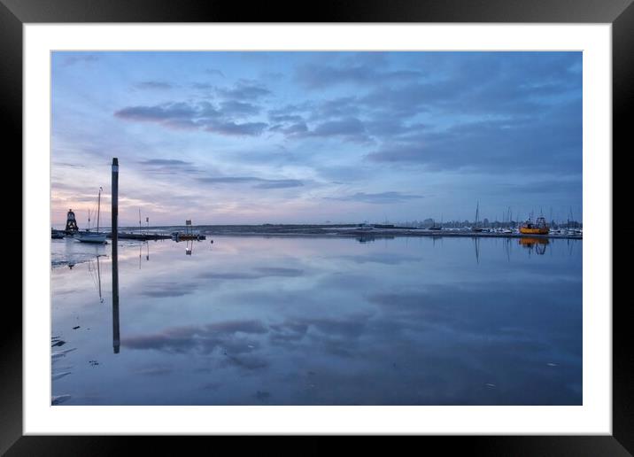 Pre sunrise cloud and reflections over the Brightlingsea Harbour  Framed Mounted Print by Tony lopez