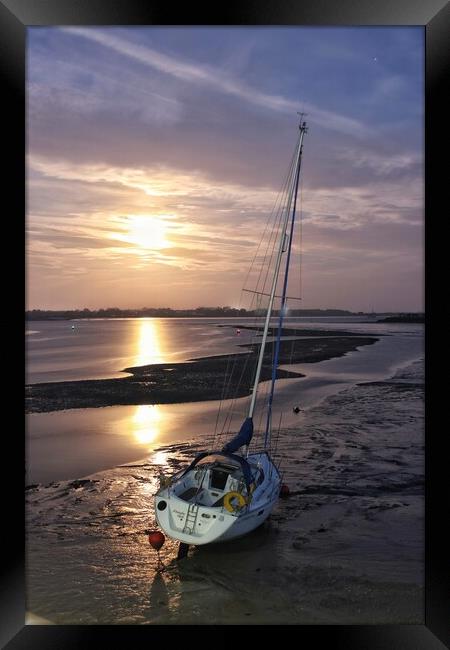 Moon down over the Brightlingsea Harbour  Framed Print by Tony lopez