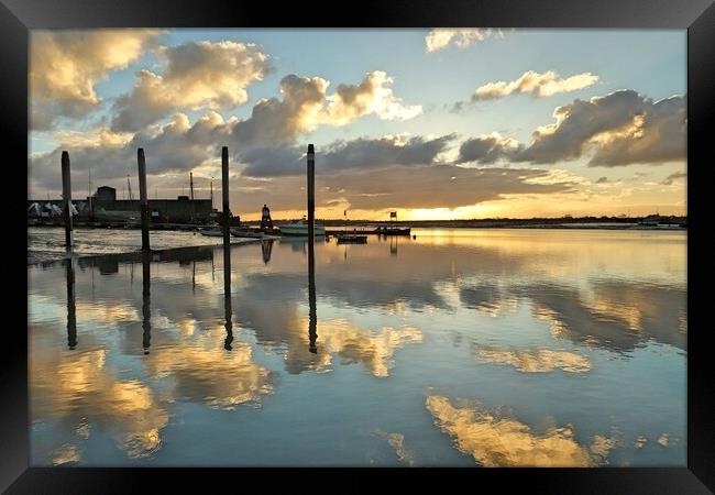 Harbour skyscape reflections over Brightlingsea Harbour  Framed Print by Tony lopez