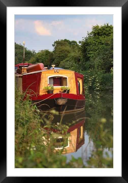 Barge reflections on the canal  Framed Mounted Print by Tony lopez