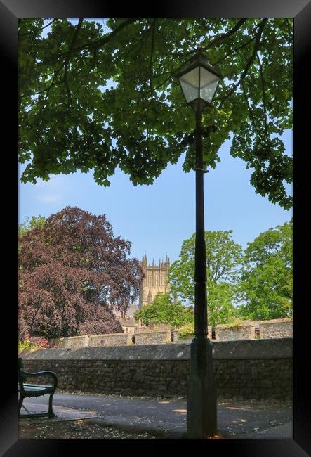 Views of wells cathedral in the summer shade Framed Print by Tony lopez
