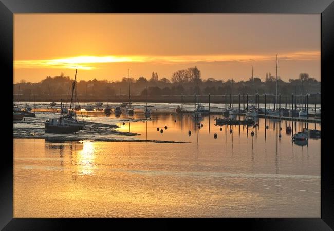 Sun rising over Brightlingsea Harbour  Framed Print by Tony lopez