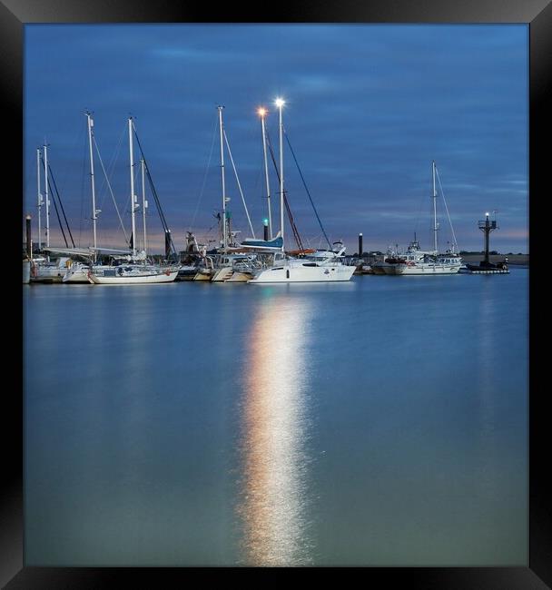 Outdoor Brightlingsea Harbour in  the morning blue  Framed Print by Tony lopez