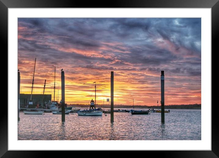Sunrise colour over Brightlingsea Harbour  Framed Mounted Print by Tony lopez