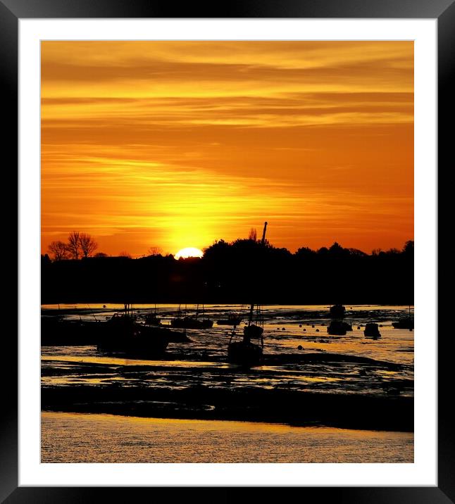 Silhouettes sunrise over the Brightlingsea Harbour  Framed Mounted Print by Tony lopez