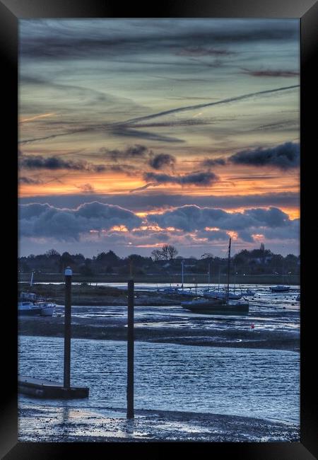 Sky cloudscape sunrise over Brightlingsea Harbour  Framed Print by Tony lopez