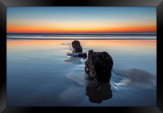 Sunset at Northcott Mouth, Cornwall, UK Framed Print by Kevin Howchin