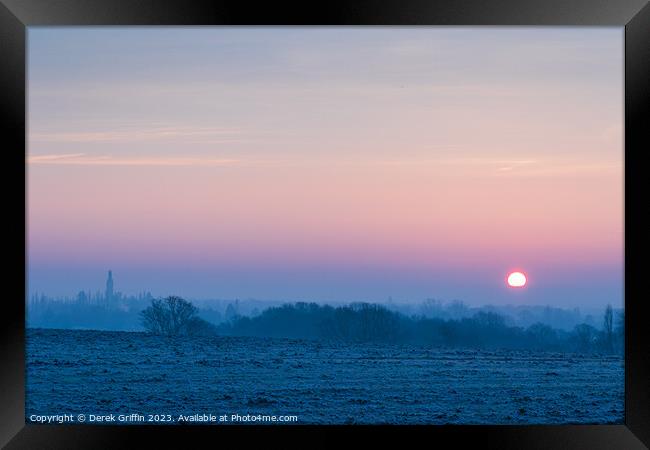 Sunrise over Hadlow, Kent Framed Print by Derek Griffin