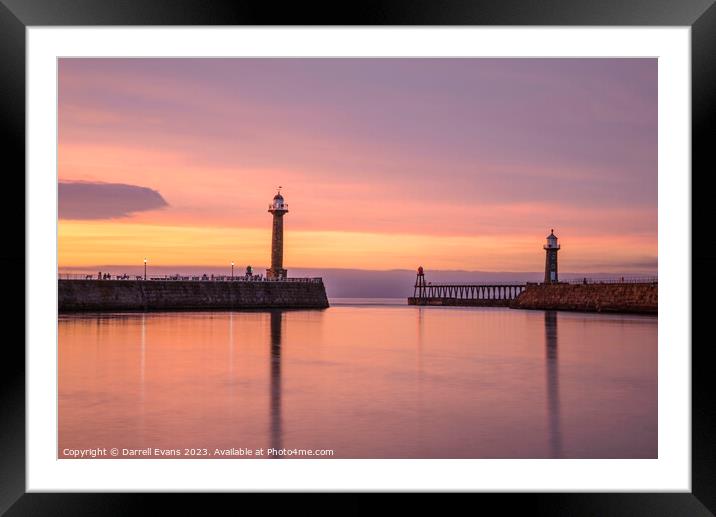 Whitby harbour at sunset Framed Mounted Print by Darrell Evans