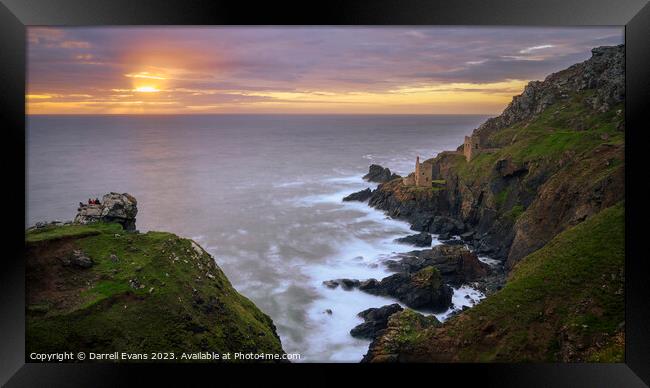 Crown Engine tin mine at sunset Framed Print by Darrell Evans