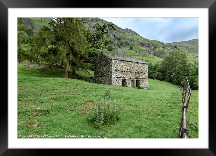 Langdale Barn and Fence Framed Mounted Print by Darrell Evans