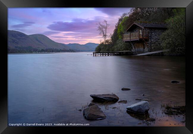 Boathouse and Jetty Framed Print by Darrell Evans