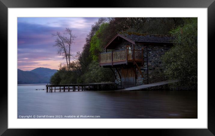 Boathouse at Sunset Framed Mounted Print by Darrell Evans