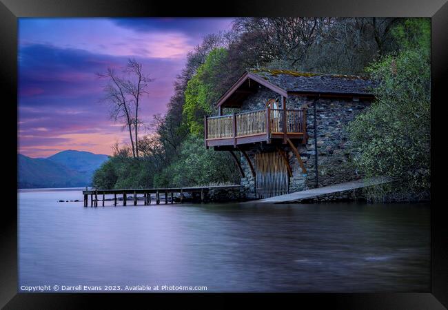 Lakeside Boathouse Framed Print by Darrell Evans