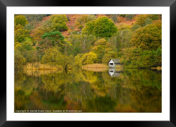 Autumn trees and boathouse Framed Mounted Print by Darrell Evans