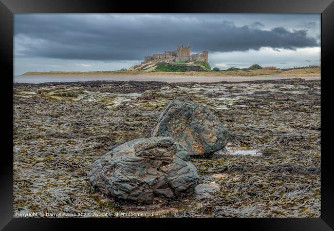 Bamburgh and Rock Framed Print by Darrell Evans