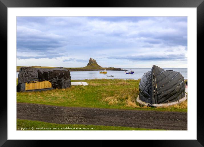 Holy Island Huts and Castle Framed Mounted Print by Darrell Evans