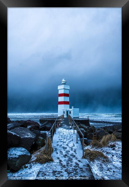 gardur light house  Framed Print by simon waldram