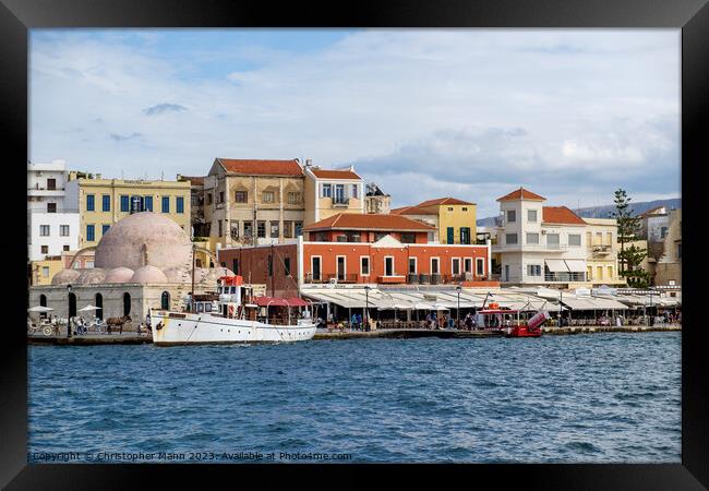 Harbour waterfront, Chania, Crete, Greece Framed Print by Chris Mann