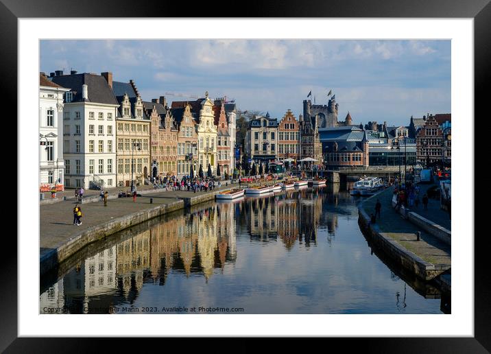Korenlei from Sint-Michielsplein Bridge, Ghent, Belgium Framed Mounted Print by Chris Mann