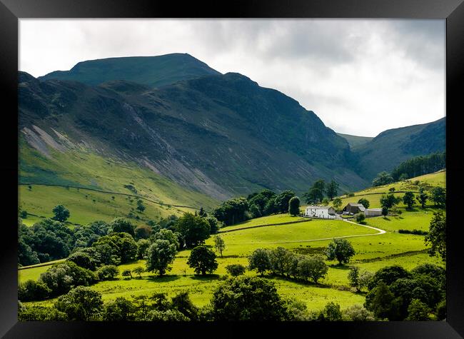 Sunny view of the Newlands Valley, Lake District, Cumbria Framed Print by Chris Mann