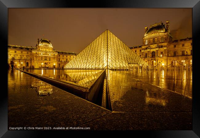 Painted with Gold - Louvre Museum Pyramid Paris Framed Print by Chris Mann