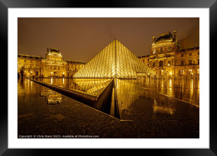 Painted with Gold - Louvre Museum Pyramid Paris Framed Mounted Print by Chris Mann