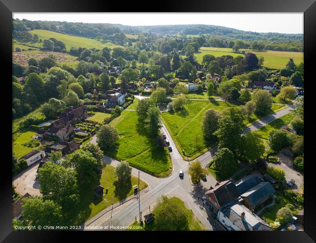 Aerial view of Shamley Green Surrey UK looking east Framed Print by Chris Mann