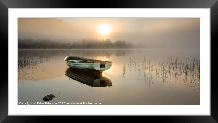 Boat on Loch Venachar at Sunrise Framed Mounted Print by Peter Paterson