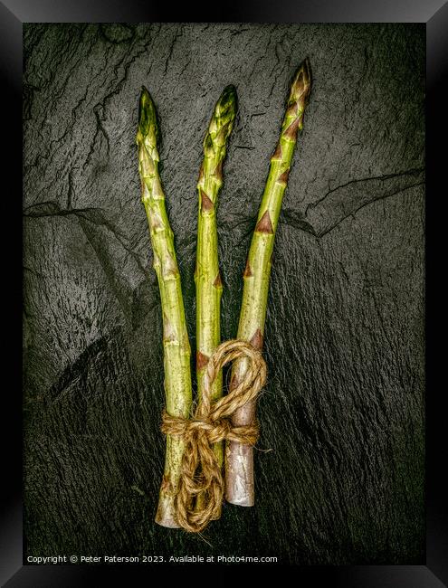 Asparagus Stalks on Slate Framed Print by Peter Paterson