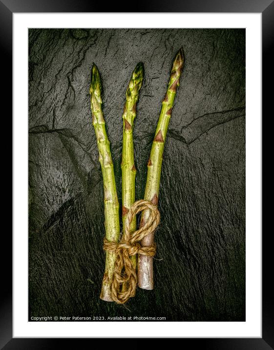 Asparagus Stalks on Slate Framed Mounted Print by Peter Paterson