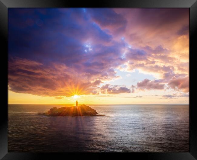 Sunset over Godrevy Lighthouse Framed Print by Matthew Grey