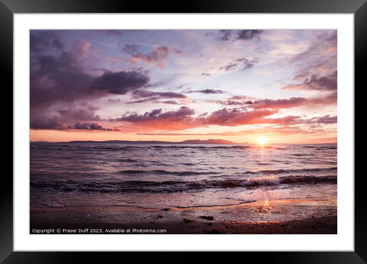 Sunset over Arran from Ayr Beach, Scotland Framed Mounted Print by Fraser Duff