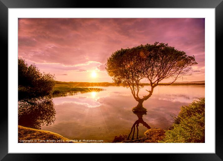 Sunset over Kenfig Pool Framed Mounted Print by Terry Brooks