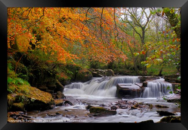 Pont Cwmfedwen Autumn Waterfall Framed Print by Terry Brooks