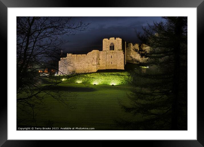 Oystermouth Castle at Night Framed Mounted Print by Terry Brooks
